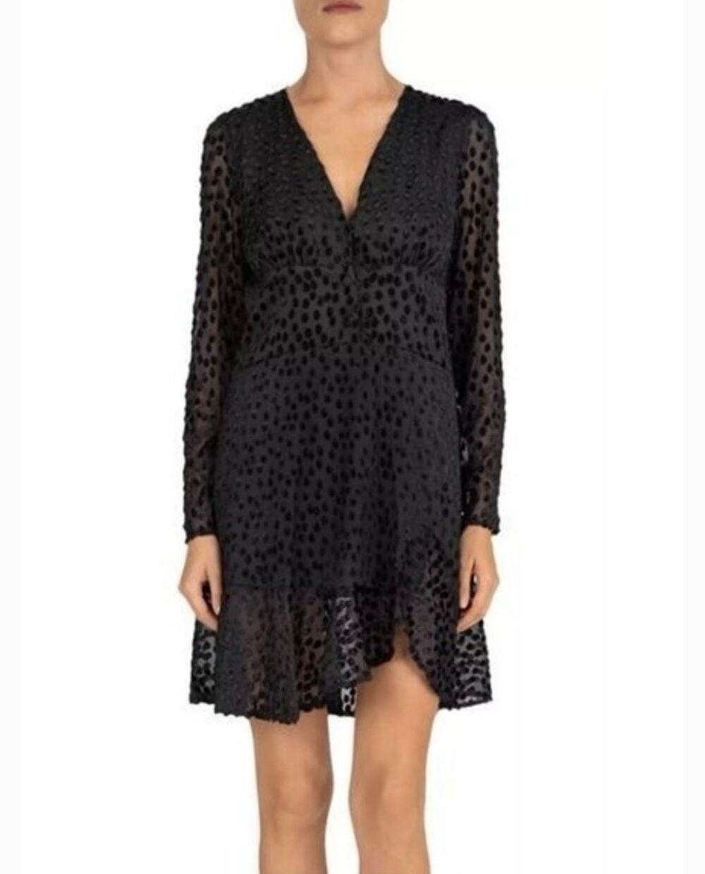 THE KOOPLES Paris Burnout velvet Dot Illusion Dress Size S Black